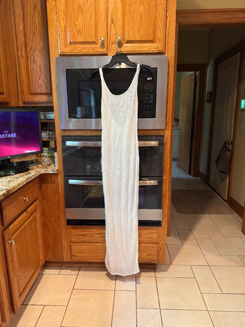 Meshki Backless Sleeveless Sheer Ribbed Knit Maxi Dress White XS